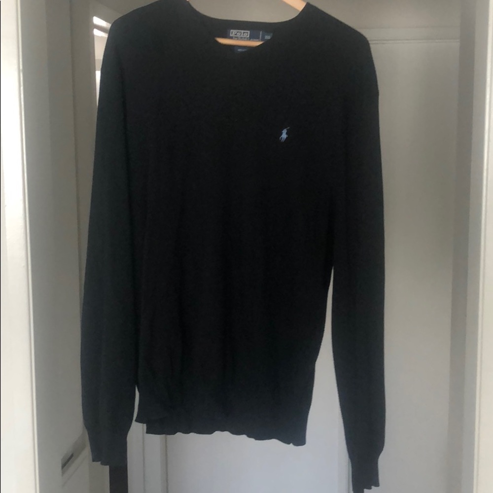 Black Polo Sweater, XXL, High v-neck